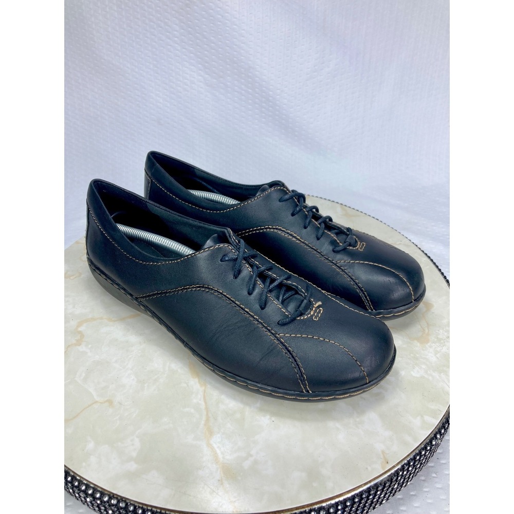 Clarks Leather Lace Up Oxford Shoes Womens Sz 9 Black Orthopedic Office Comfort